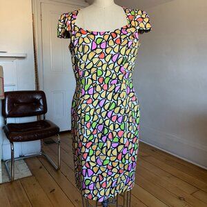 David Meister Colorful Abstract Print Cotton Pencil Dress - Sz 12